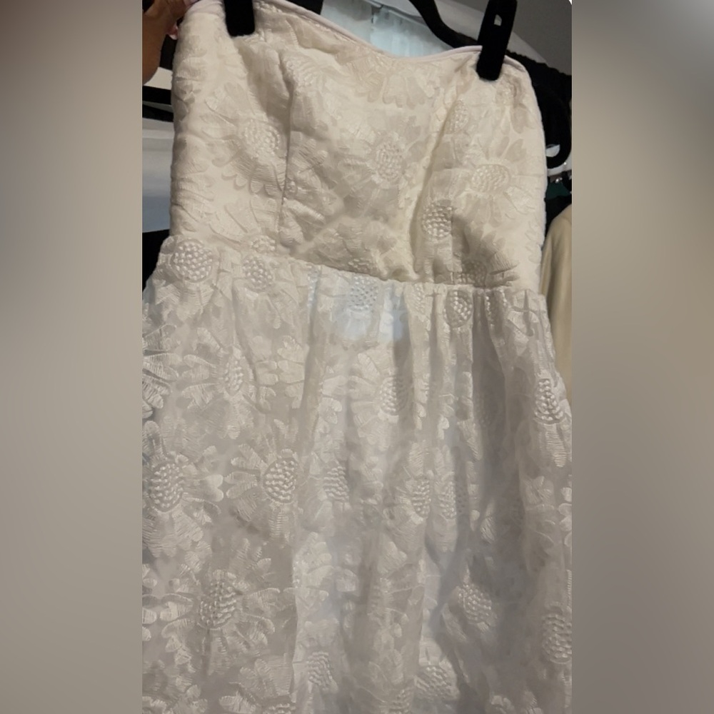 White Floral Strapless Dress